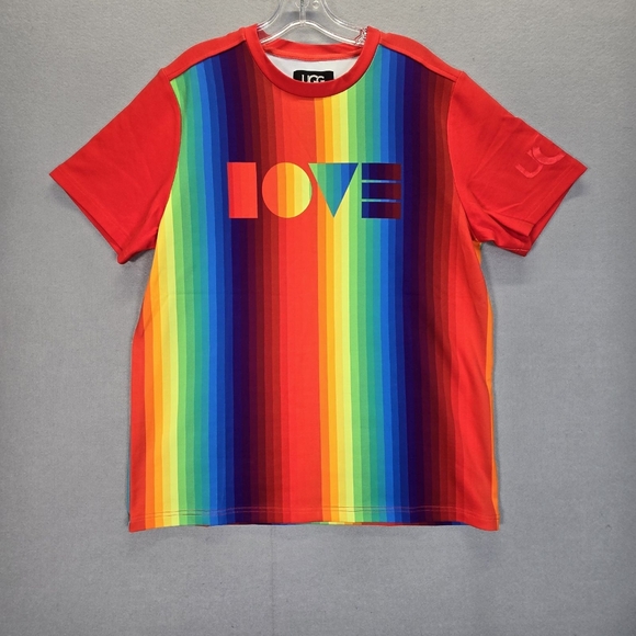 UGG PRIDE Logo T Shirt  Size L Rainbow Stripes Short Sleeve - Picture 2 of 12